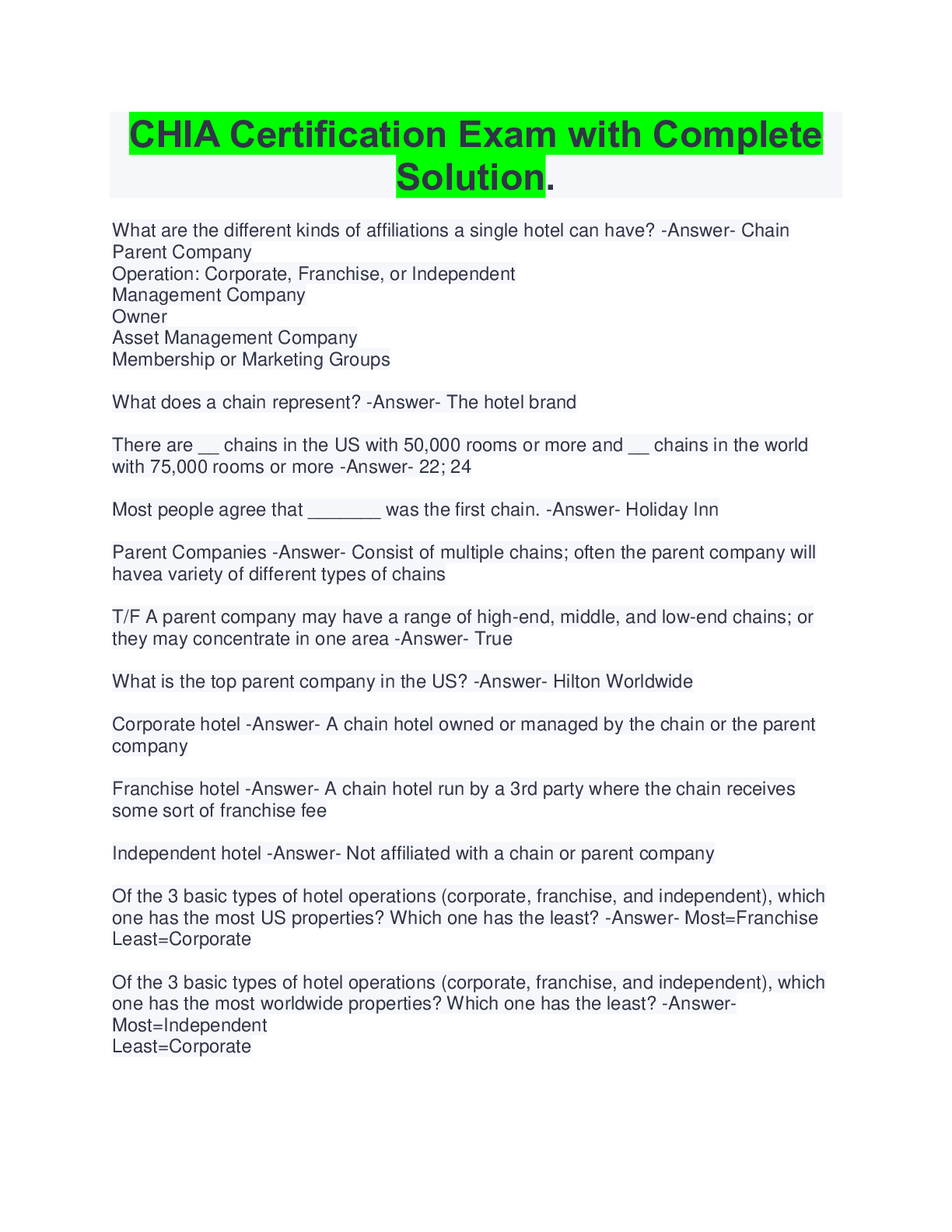 Preview image for CHIA Certification Exam with Complete Solution